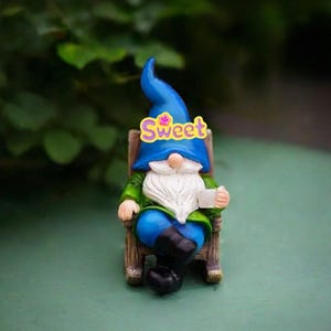 Solar Sculptures Rocking Chair Garden Gnomes With Coffee Cup &quot;Sweet&quot; Sign Luminous Sculpture Garden Decor, Yard Ornament,Birthday Gifts