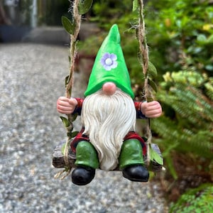 Charming Swinging Garden Gnome Statue - Outdoor Decor for Yard/Patio - Whimsical Lawn Ornament & Perfect Birthday Gift for Gnome Lovers