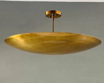 Handgefertigter Kronleuchter aus rohem Messing im Mid-Century-Modern-Stil: Sechsflammige italienische Pendelleuchte
