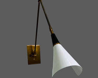 Mid Century Modern Brass Articulated Wall Sconce | Adjustable Swing Arm Wall Light.