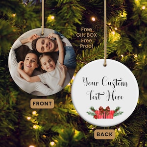 Custom Photo Double Sided Ornament | Personalized Christmas Decor with Text | Family Picture Keepsake