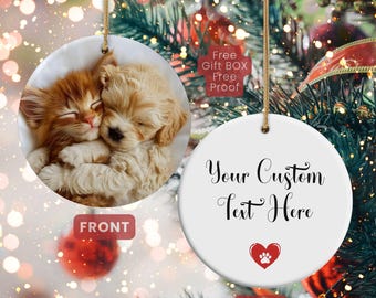 Memorial Pet Photo Ornament | Double Sided Picture Holiday Keepsake | Dog or Cat Christmas Decor