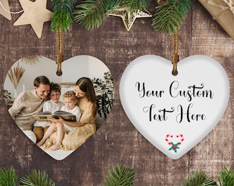 Custom Photo Heart Ornament - Memory Keepsake with Picture - Personalized Christmas Decor with Text