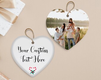 Couples & Family Picture Keepsake - Custom Double Sided Photo Heart Ornament - Personalized Christmas Decor