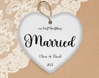 Our First Christmas Married Ornament | Personalized Newlywed Gift 2025 | Custom Xmas Keepsake for Couples