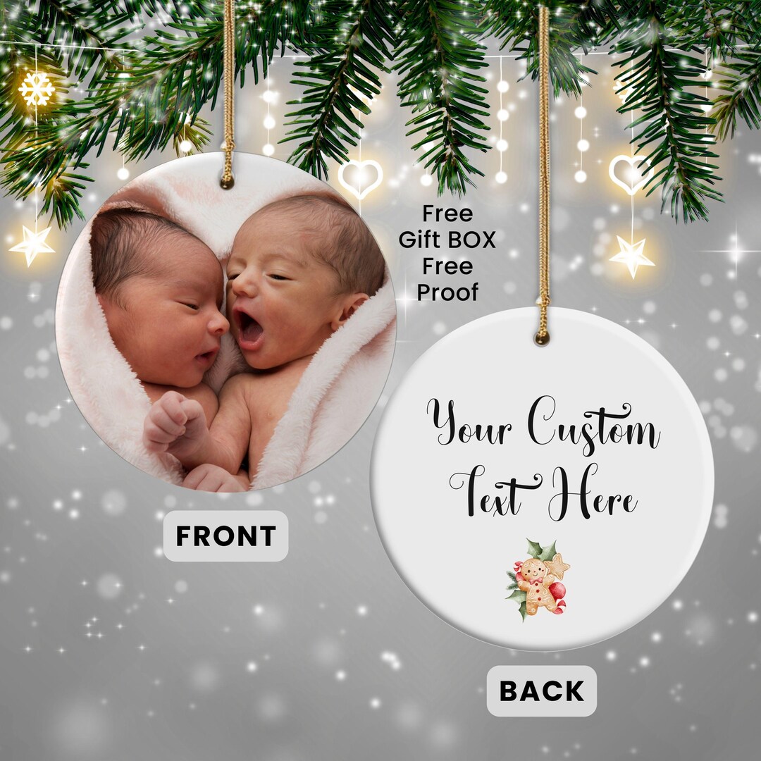 Twins First Christmas Photo Ornament | Custom Family Double Sided ...