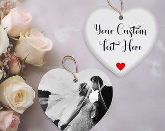 Personalized Photo Heart Ornament – First Christmas Married Keepsake
