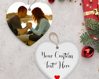 Personalized Couple Picture Keepsake - Custom Photo Heart Christmas Ornament