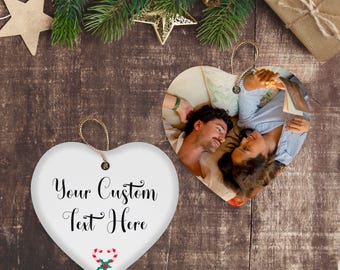 Wedding Photo Heart Ornament – Personalized Ceramic Keepsake for Newlyweds - Christmas Tree Decor
