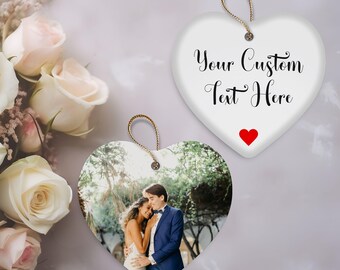 Personalized First Christmas Heart Ornament – Custom Photo Couple Keepsake