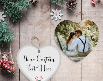 Custom Double Sided Photo Heart Ornament - Couples & Family Picture Keepsake - Personalized Christmas Decor