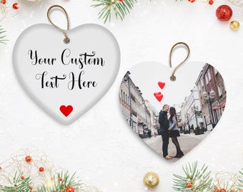 Custom Photo Heart Christmas Ornament - Personalized Couples Picture Keepsake - Romantic Gift