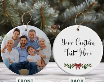 Adorno navideño personalizado de doble cara con foto / Decoración navideña personalizada con texto / Recuerdo con foto familiar