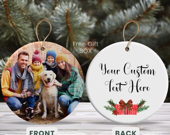 Adorno navideño con foto personalizado: recuerdo familiar de doble cara