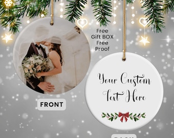 Custom Picture Couple Keepsake | First Christmas Engaged Photo Ornament | Personalized 1st Xmas Together Decor