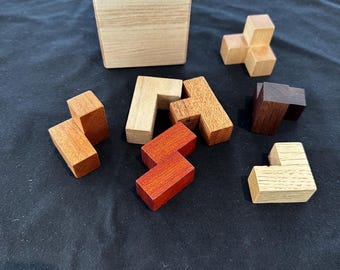 Handmade Soma Cube: Seven Wood Puzzle