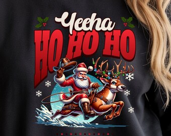 Cowboy Santa Christmas PNG, Western Rodeo Reindeer Rustic Country Santa Riding Reindeer Sublimation, Wild West Holiday PNG Digital Download