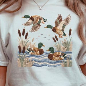Faux Latch Hook Crochet Mallard Ducks PNG, Duck Hunting Design, Crochet Wetland Scene, Rustic Nature Sublimation, Digital Download