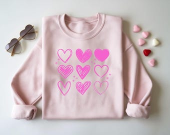 Roze doodle harten PNG-bundel, handgetekende Valentine harten clipart, schattige schets hart graphics, Coquette Love PNG, digitale download