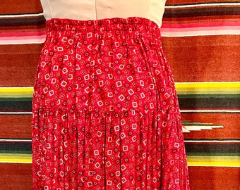 Vintage 1950 Pleated Tiered Broomstick Pleat Skirt w/ Bandana Print Size XL Homemade Elastic Waist