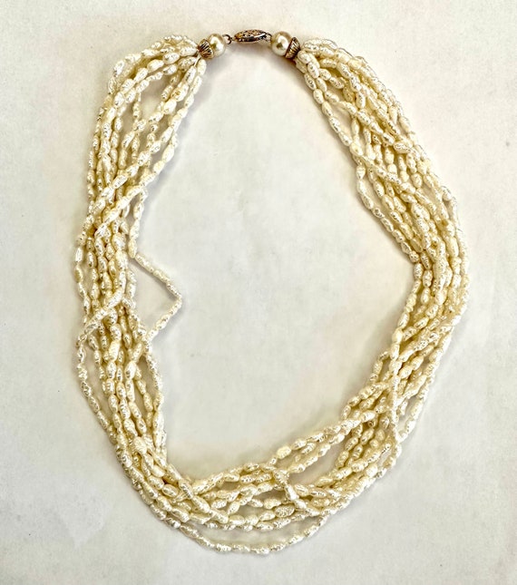Beautiful Vintage Rice Pearl Multi Strand Necklace