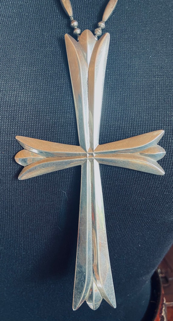 Magnificent Navajo Sandcast Huge 7 Inch Cross Pend