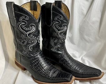 Lagarto Caiman Fuscus Crocodile and Leather Western Cowboy Boots Mens Size 8.5