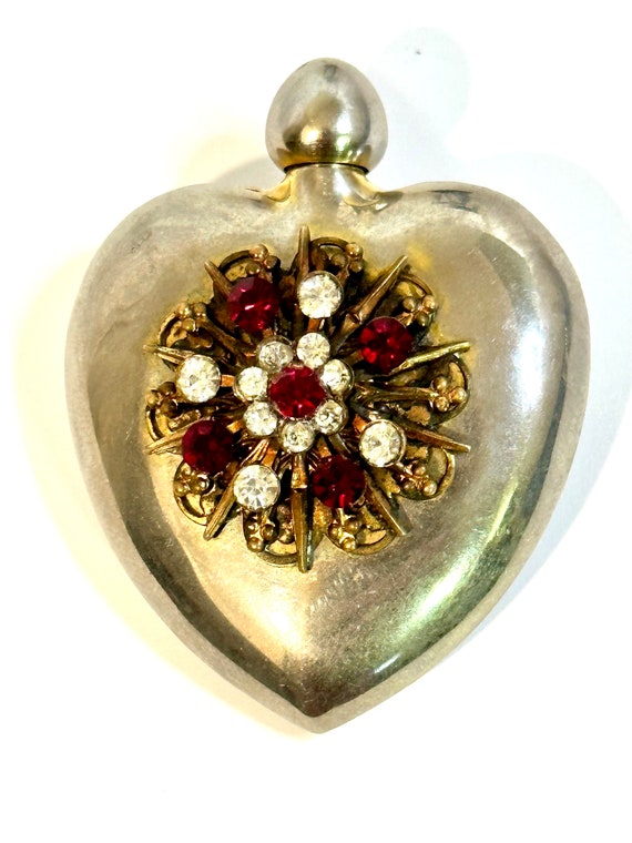 Vintage Heart Shaped Perfume Bottle Brooch with Re