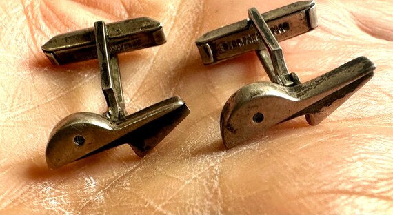 Boutons De Manchette Anciens En Argent Massif (sterling) - Style Art Déco / Moderniste Cubiste - Sagittaire