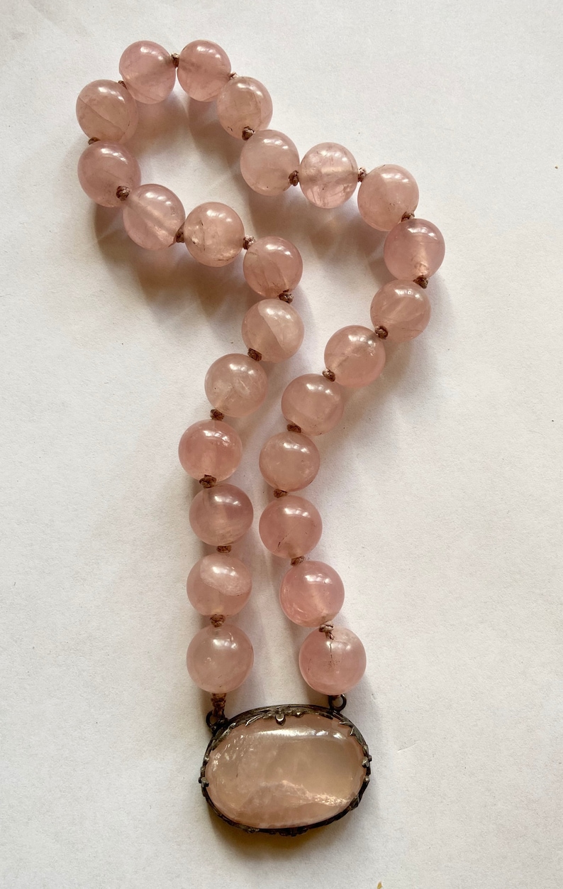 Beautiful Antique Chinese Rose Quartz Beaded Necklace 16 inches