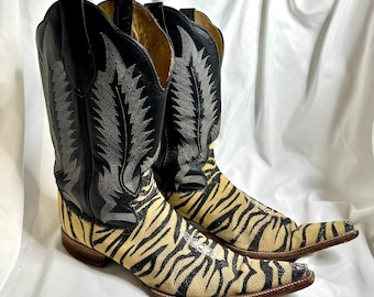 Tiger Stripe Sting Ray Manta Ray Black Leather Western Cowboy Boots Size 8