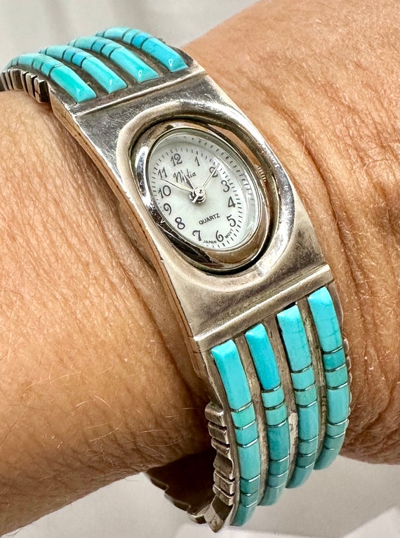 Sterling and Turquoise Watch Cuff Bracelet Native 