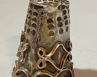 Vintage Taxco Sterling Mexican Ornate Sewing Thimble Applied Sterling Wire