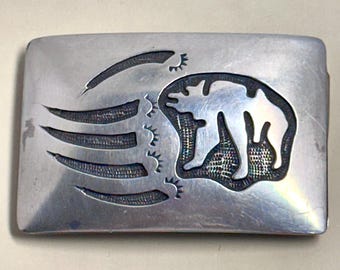 Native American Sterling Gürtelschnalle mit Bär Motiv signiert B Sterling 44.5 Gramm