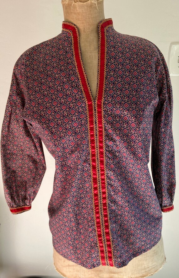 Martha of Taos Original Calico Blouse with Ribbon