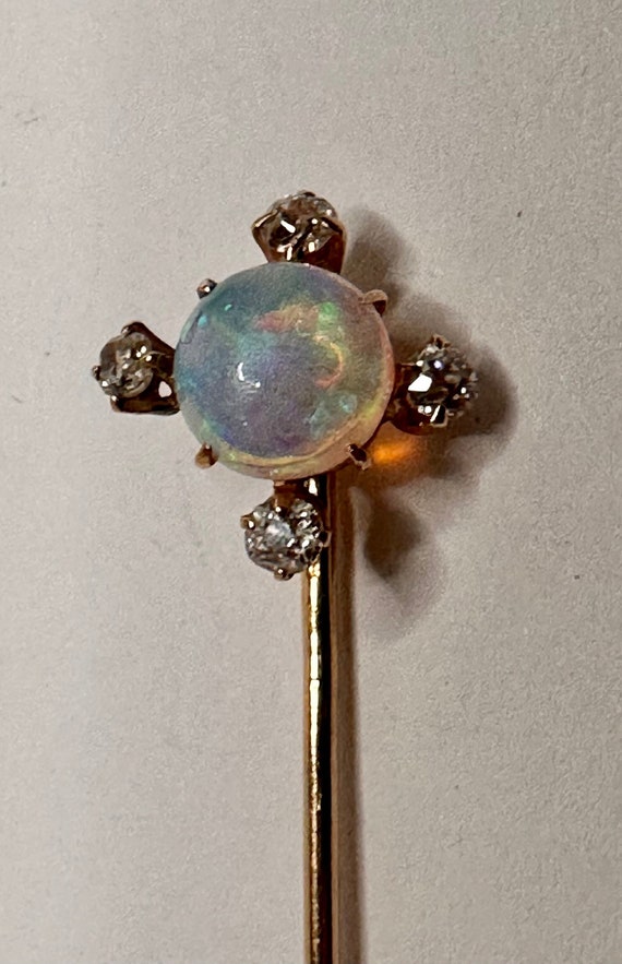 Antique Victorian 14k Gold Opal Stick Pin with Fou