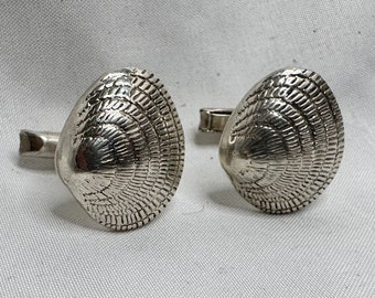 Boutons de manchette vintage en forme de coquillages de palourdes en argent sterling 925