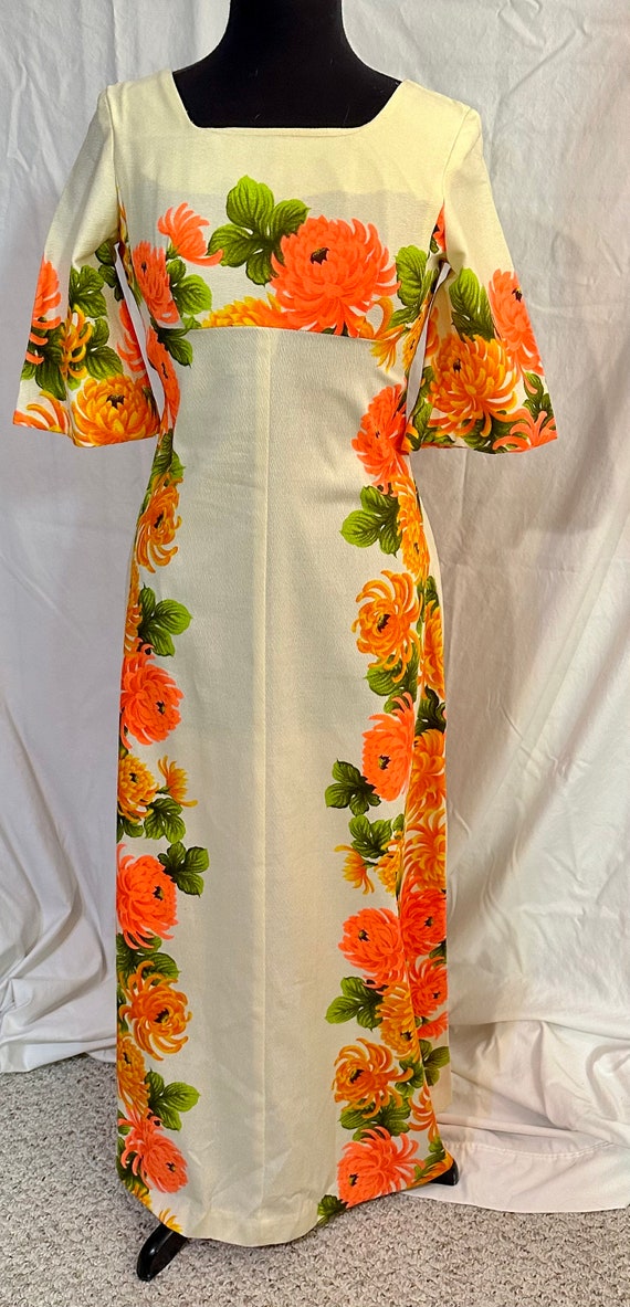 1960’s Ui Maikai Hawaiian Bark Cloth Maxi Dress P… - image 7