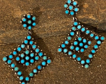 Vintage Snake Eyes Turquoise & Sterling Chandelier Dangle Earrings by Emma Lincoln