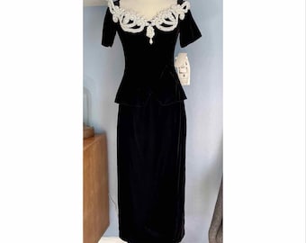 NWT VTG 90s Prom Cocktail Velvet Beaded Scott McClintock Lady Di Gown Dress S