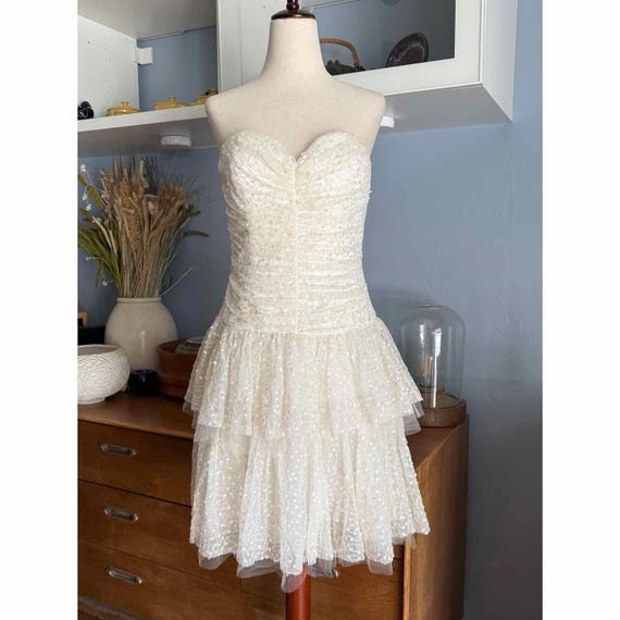 Vintage Y2k Betsey Johnson White Sequin Tulle Ruffle Sequins Prom Homecoming Dress Fairy Size 8