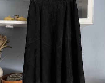 Vintage Charta Club Schwarz Wildleder Midi Rock A-Linie Gr. 18W