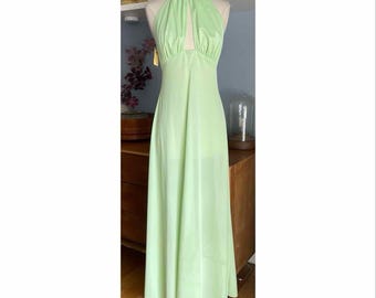 Vtg 70’s Cinandre Leisure Lingerie Maxi Dress Nightgown Loungewear Halter S