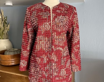 Hildegarde Handwovens Berkely Red Multicolored Jacket Wearable Art Sz S