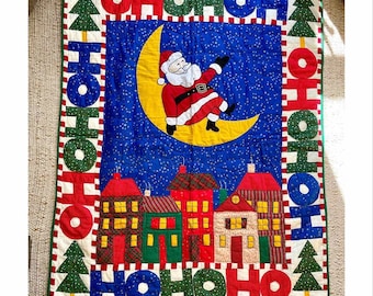 Vintage American Pacific Santa Christmas Holiday Quilt  48” X 58”