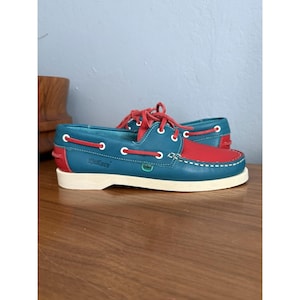 Vintage Kickers Leather Boat Shoes Women’s Size 37 New Never Worn Blue Red Preppy