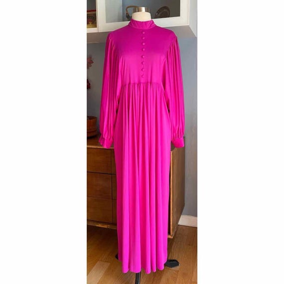 Vtg 70s Montgomery Ward Pink Billowy Maxi Dress House Dress Boho Retro M/L