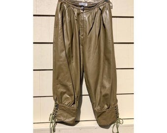 Vintage 70er Jahre Fenn Wright Manson Leder Plissee Haremshose Capri XS/S