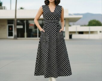 Vintage Joseph I’Magnin Abendkleid aus den 60er Jahren, schwarz-weiß kariert, mit Taschen, Größe S/M