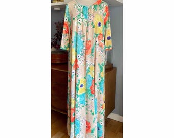 Vtg 70s Holly Gloria Moret of California Floral Kaftan Hostess House Maxi Dress